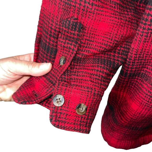 Tna Womens Jacket Size Large Red Prospect Sherpa Shacket Plaid Button Down - Picture 6 of 10